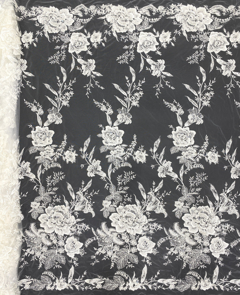 Silver Bead and Crystal Sequin Embroidery Fabric — fabric photo 6