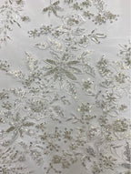 3/4 mm Crystal-Look Sequin & Double-Bead Embroidered Bridal Fabric — fabric photo 3