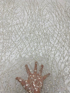 Silver Bead & 3/4mm Crystal Sequin Bridal Fabric — fabric photo 4