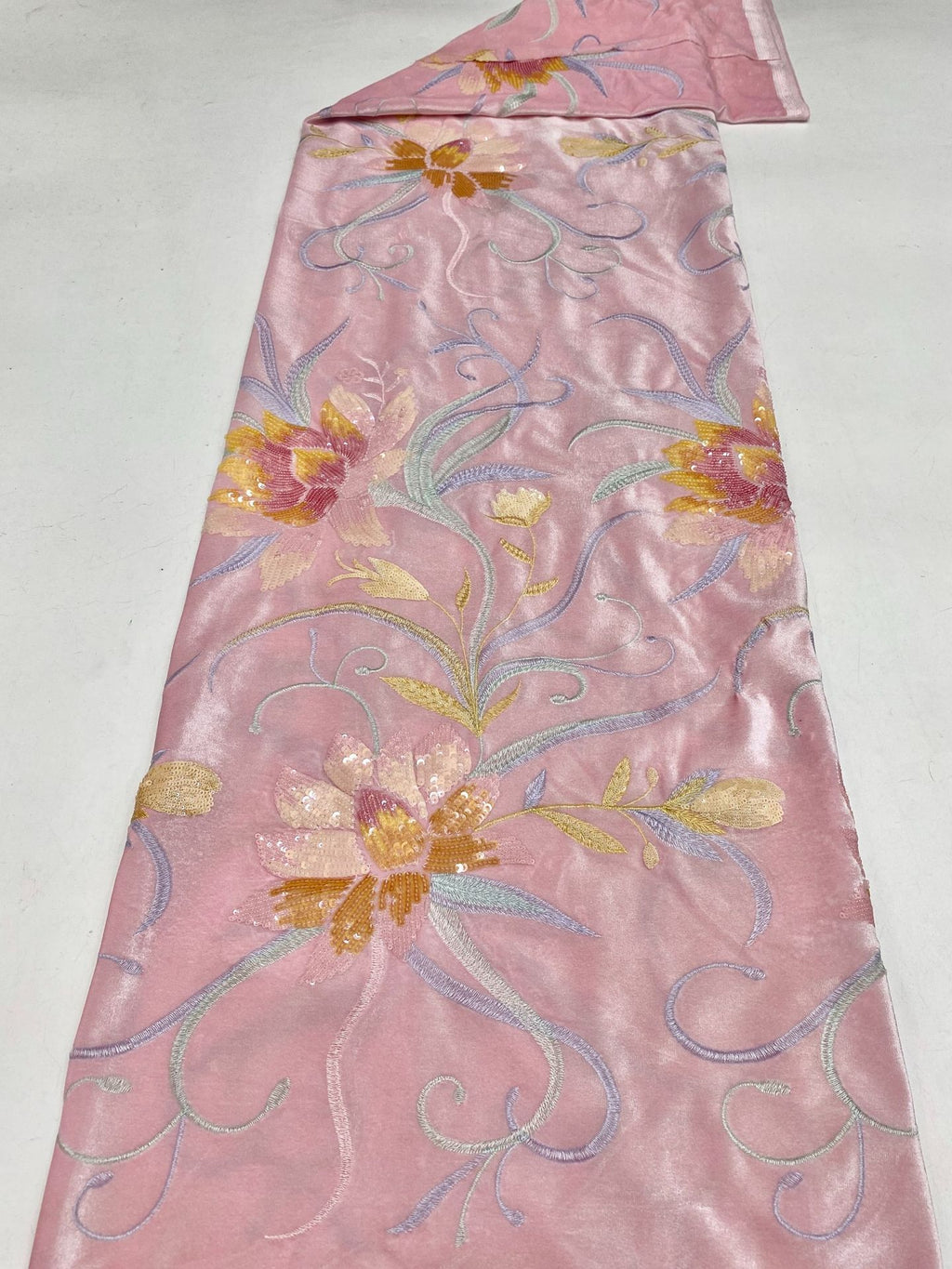Velvet Botanical Embroidery with Colorful Sequins — fabric photo 6