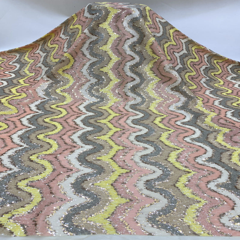 Multicolor Wave 3 mm Sequin Embroidered Bridal Fabric — fabric photo 2