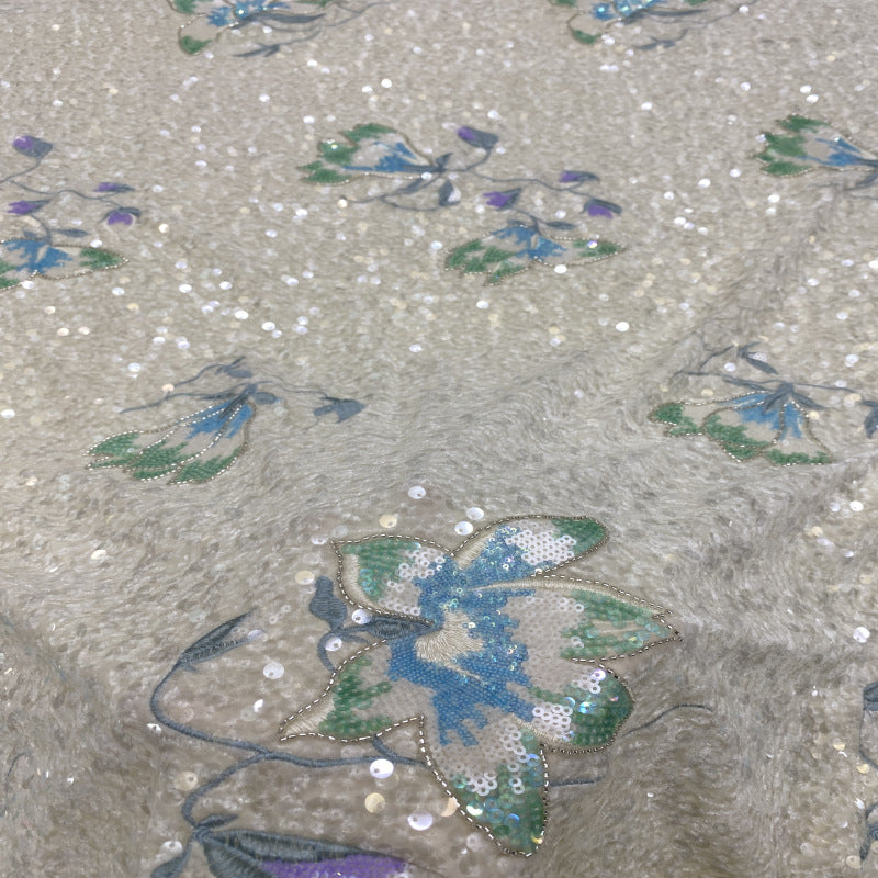 Heavy Floral Sequin Embroidered Velvet-Base Fabric — fabric photo 4