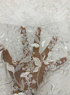 3D 3/7 mm Sequin & White-Core Bead Embroidered Bridal Fabric – Design 50591 — fabric photo 5
