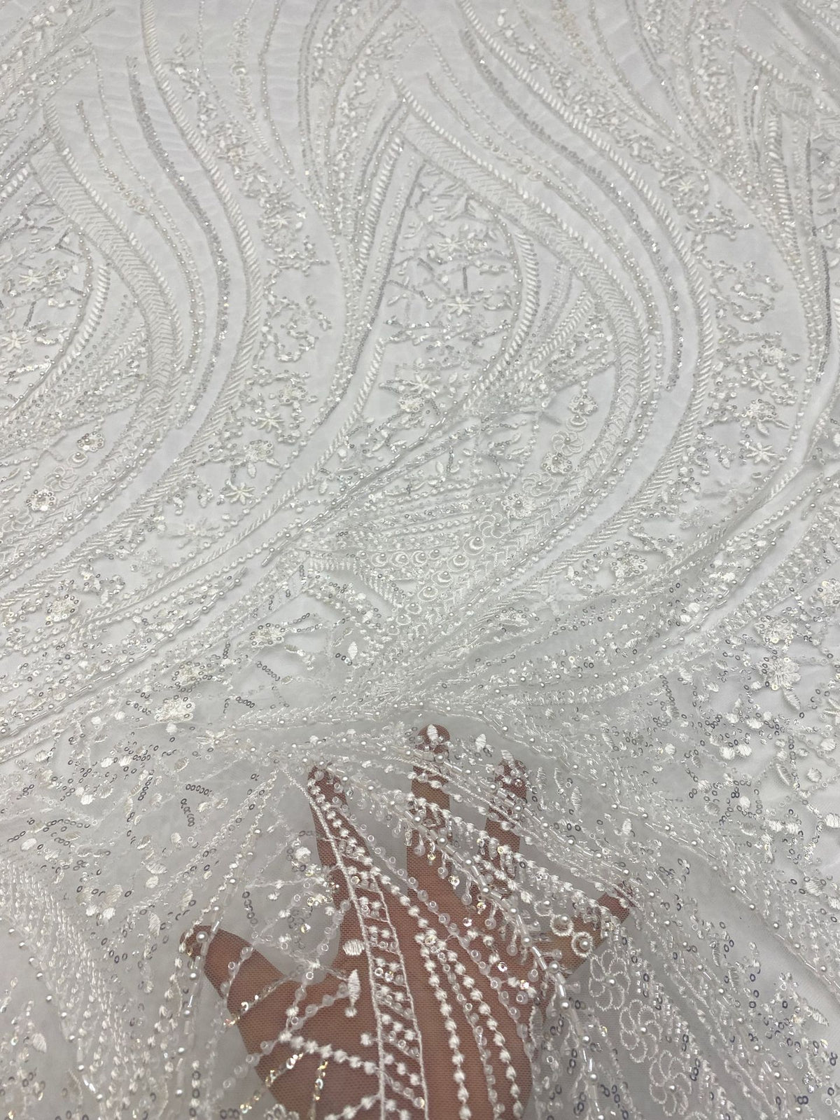Decorative Bugle Foam Bead Sequin Bridal Fabric — fabric photo 4