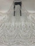 3 mm Crystal-Look Sequin & Silver-Bead Embroidered Bridal Fabric