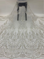 3 mm Crystal-Look Sequin & Silver-Bead Embroidered Bridal Fabric