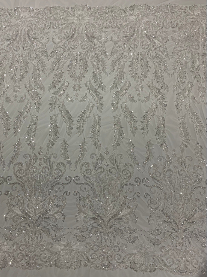 2/4 mm Crystal-Look Sequin & Double-Bead Embroidered Bridal Fabric – Design 94623 — fabric photo 5