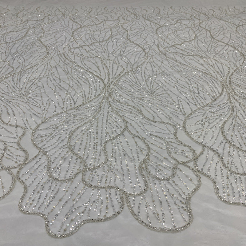 Linear Bugle and Silver Bead Embroidery with 3/5 mm Sequins — fabric photo 3