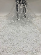 Large Floral Double-Bead Embroidered Bridal Fabric — fabric photo 6
