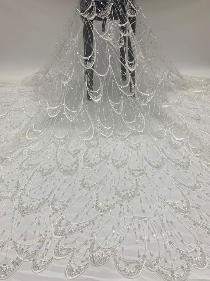 Large Floral Double-Bead Embroidered Bridal Fabric — fabric photo 6