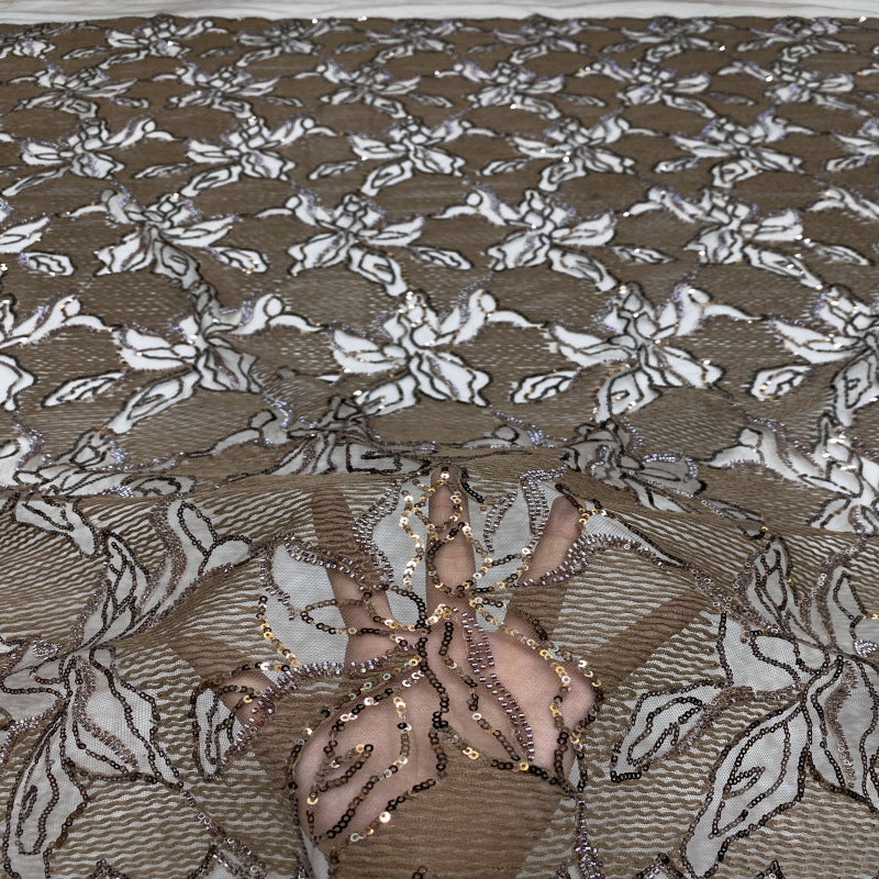 Ribbon Cord Bead Sequin Embroidery Fabric — fabric photo 2