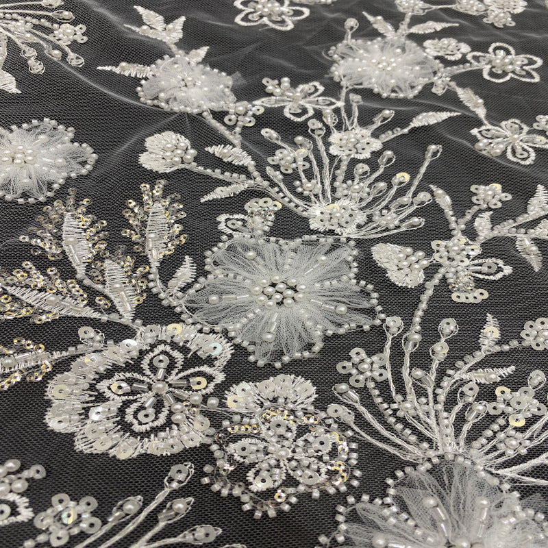 Botanical Sequin & Bugle-Bead Embroidered Bridal Fabric – Design 78815 — fabric photo 2
