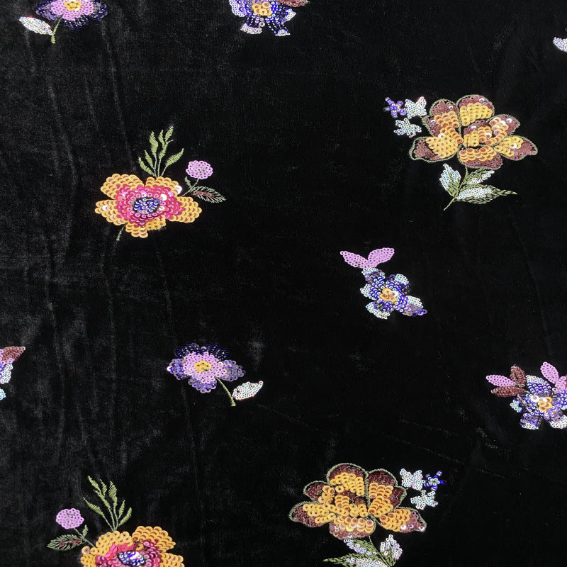 Multicolor Small Floral Sequin Embroidered Velvet-Base Fabric — fabric photo 5