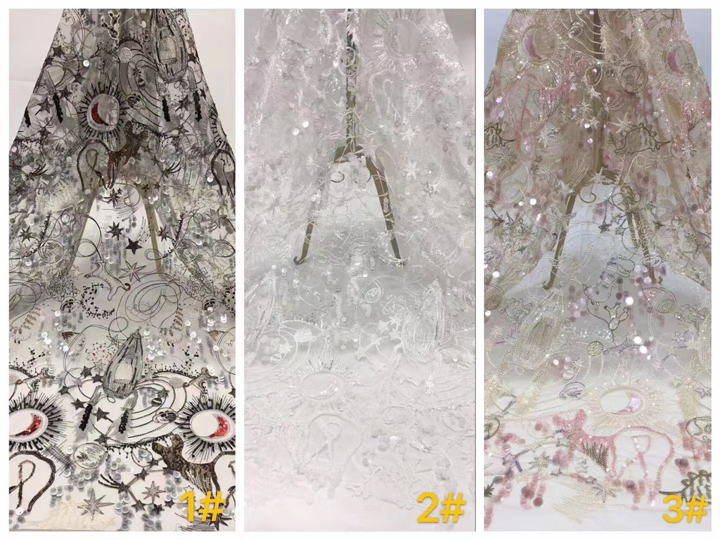 Sequin Embroidered Tulle Mesh Fabric – Design 05407 — fabric photo 4