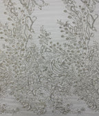 Silver Metallic Thread Beaded & Crystal Sequin Fabric — fabric photo 3