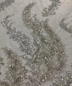 White and Silver Bead Embroidery with 3/4 mm Sequins — fabric photo 5