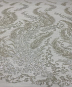 White and Silver Bead Embroidery with 3/4 mm Sequins — fabric photo 2