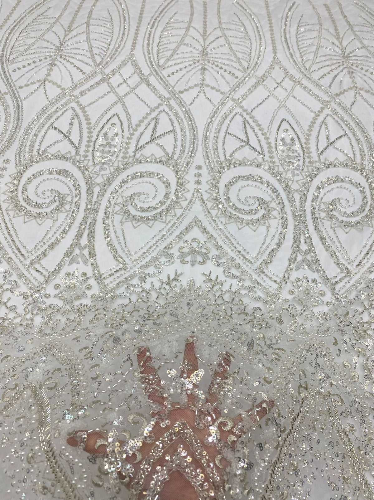 Ornamental Foam Bead & Crystal Sequin Fabric — fabric photo 4