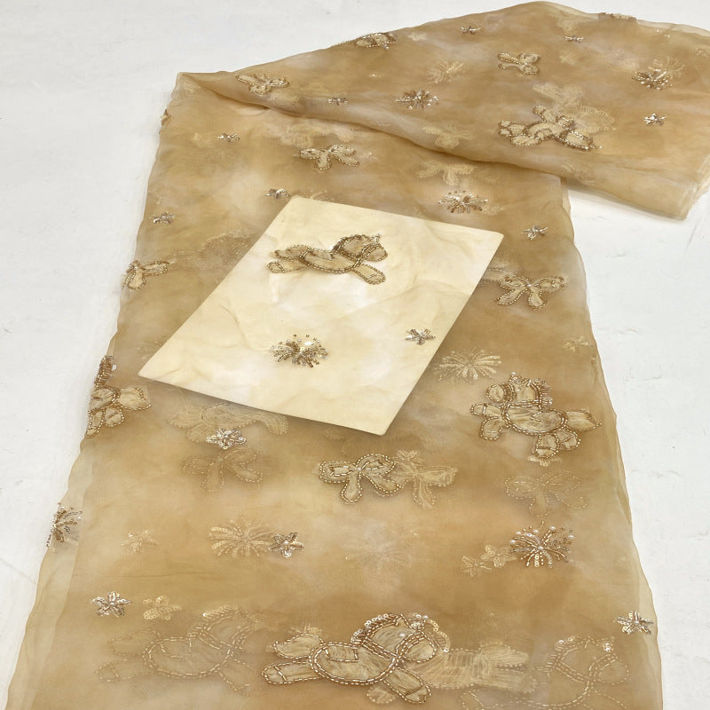 Printed Ribbon Bugle Bead Sequin Organza — fabric photo 2