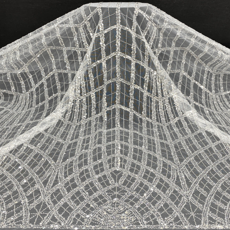 Bead & Sequin Embroidered Mesh for Bridalwear