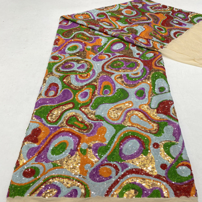 Warm-Color 3 mm Mixed Sequin Embroidered Fabric — fabric photo 5