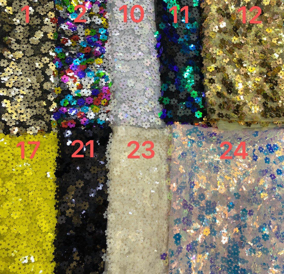Multicolor Plum Blossom Sequin and Bead Fabric — fabric photo 2