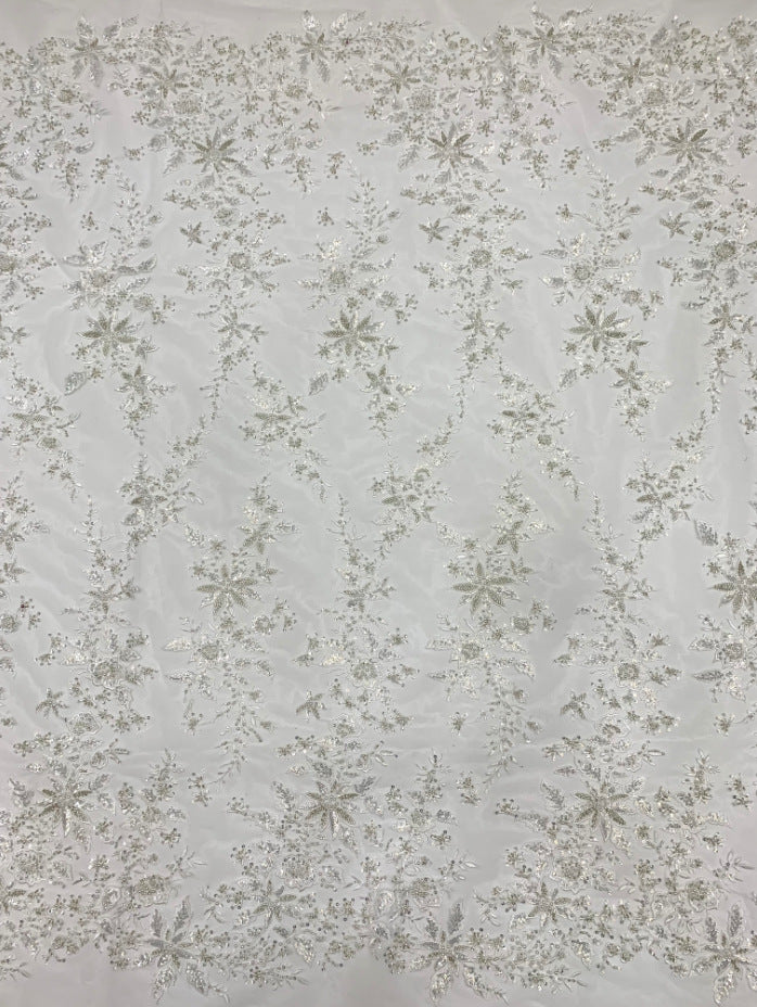 3/4 mm Crystal-Look Sequin & Double-Bead Embroidered Bridal Fabric — fabric photo 4
