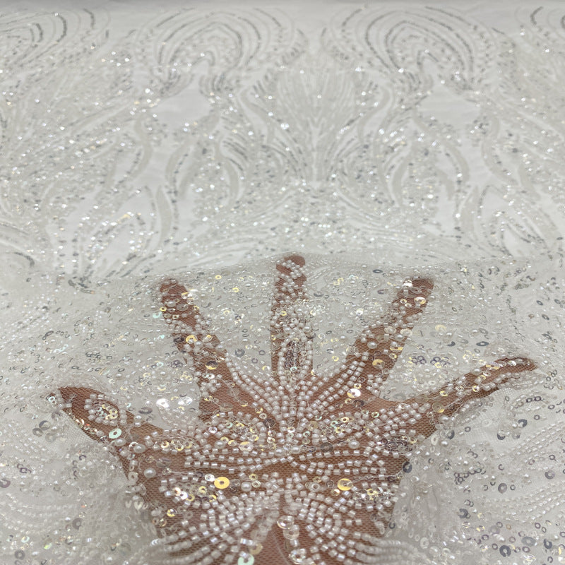 3D 3/5 mm Sequin & Bubble-Bead Embroidered Bridal Fabric — fabric photo 4