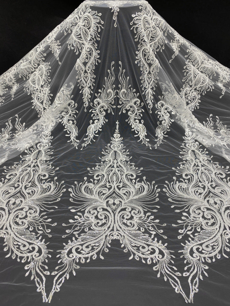 Sequin Embroidered Bridal Fabric – Design 00127 — fabric photo 6