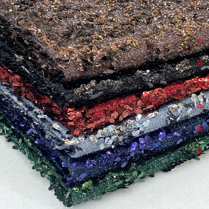 Textured Yarn Leaf Sequin Embroidery Fabric