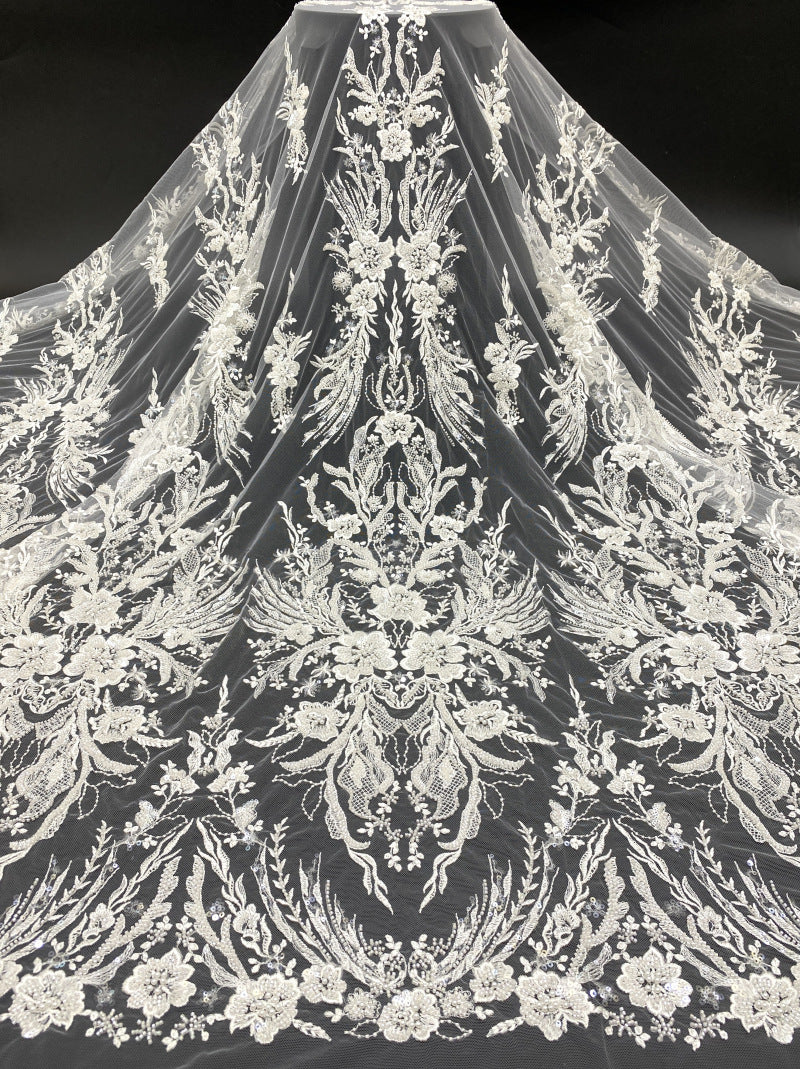 Thread Embroidery & Foam Bead Sequin Fabric