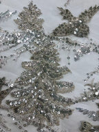 Forest-Inspired Silver-Thread Beaded Sequin Fabric — fabric photo 4