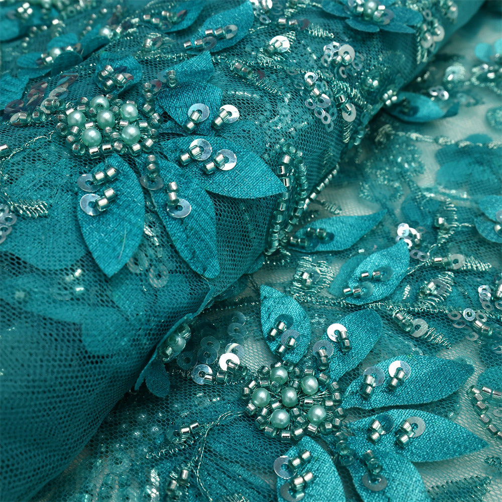 3D Floral Sequin Beaded Mesh Lace