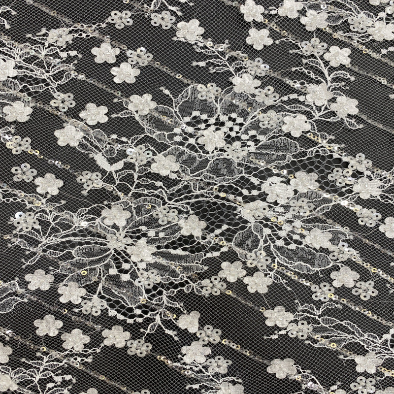 Laser Floral Beaded Sequin Lace — fabric photo 5