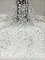 2/4 mm Crystal-Look Sequin & Double-Bead Embroidered Bridal Fabric – Design 19455