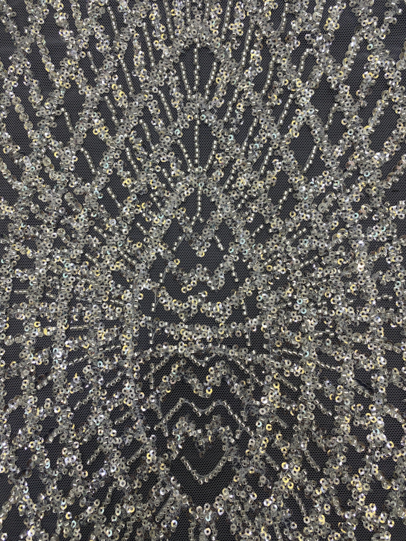 Crystal-Look Sequin & Silver-Bead Embroidered Bridal Fabric — fabric photo 5