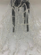 Geometric 3/5 mm Crystal-Look Sequin & Silver-Bead Embroidered Bridal Fabric — fabric photo 6