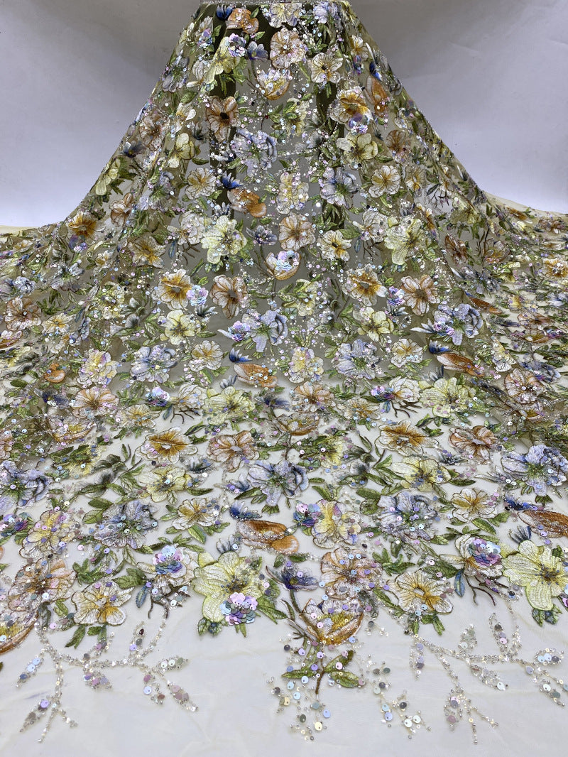 Printed Rose Bead Sequin Embroidery Fabric — fabric photo 6