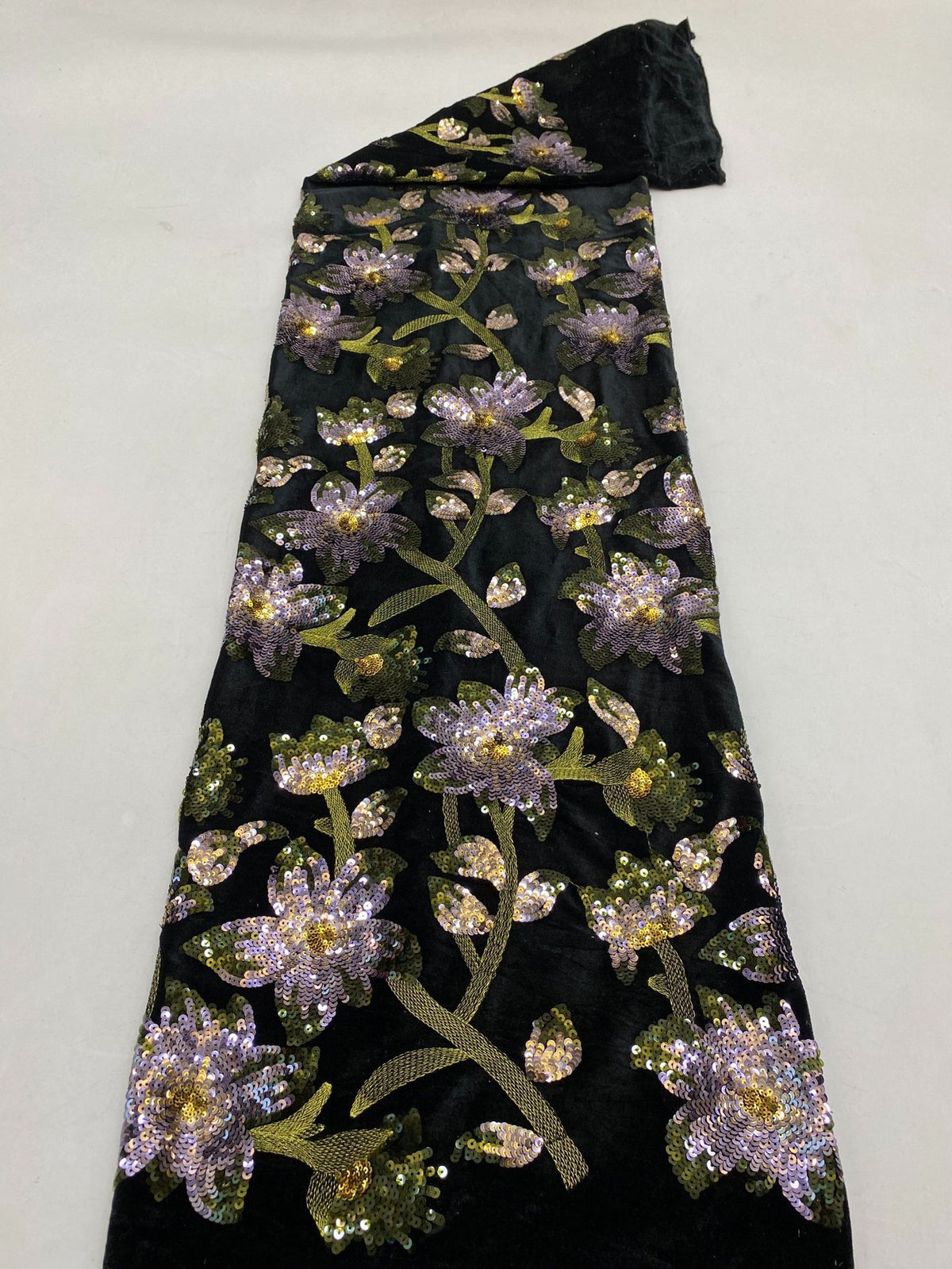 Velvet Floral Sequin Embroidery Fabric — fabric photo 6