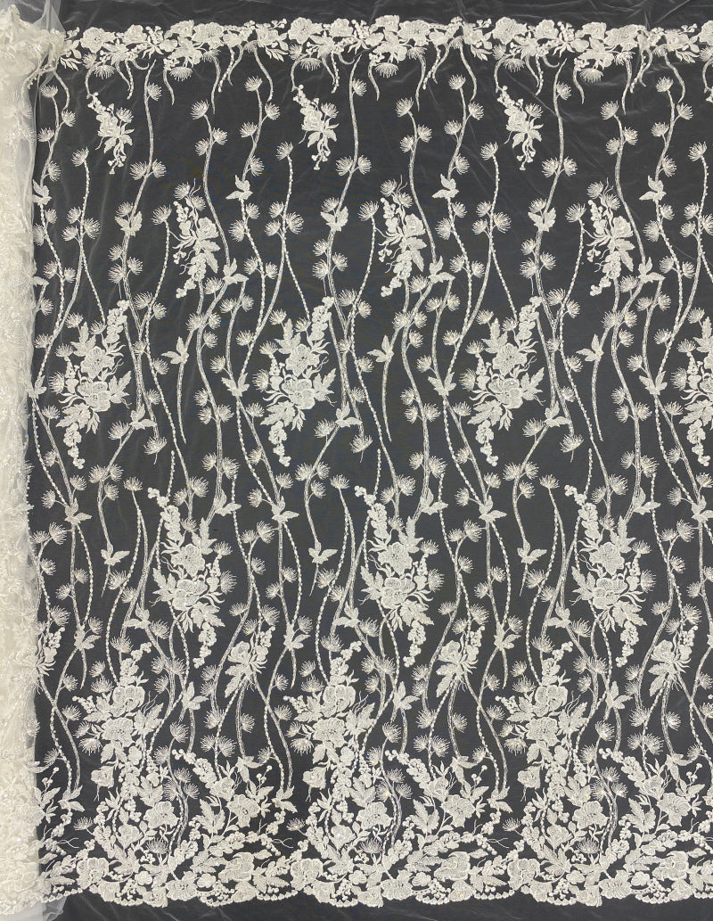 Floral Bead & 3/4mm Sequin Wedding Fabric — fabric photo 6