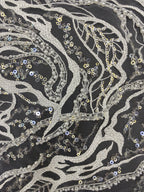Floral Double Bead & 3/4mm Sequin Wedding Fabric — fabric photo 3