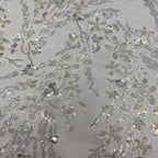 3/7 mm Crystal-Look Sequin & Silver-Bead Embroidered Bridal Fabric – Design 47551 — fabric photo 3