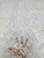 Symmetrical Floral Beaded Sequin Lace Fabric — fabric photo 4