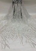 Silver Bead & Ivory 2/4 mm Sequin Embroidered Fabric — fabric photo 6