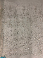 Heavy 3D 3/7 mm Sequin & Triple-Bead Embroidered Bridal Fabric — fabric photo 5