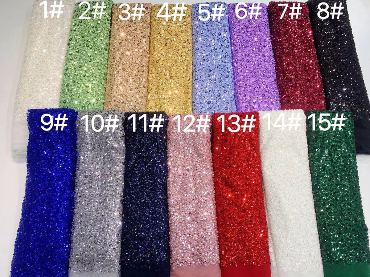 Dense Bead & 3/5mm Sequin Gown Fabric — fabric photo 4