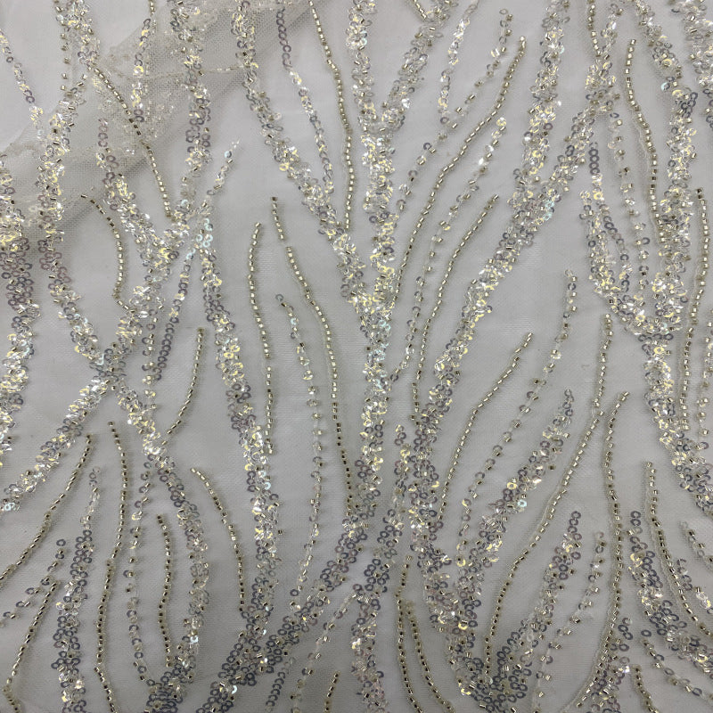 Multicolor Willow Leaf Bead & Crystal Sequin Fabric — fabric photo 2