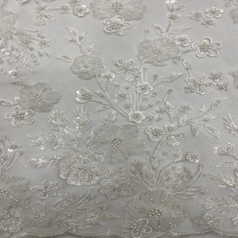 Botanical Sequin & Bugle-Bead Embroidered Bridal Fabric – Design 78815 — fabric photo 5
