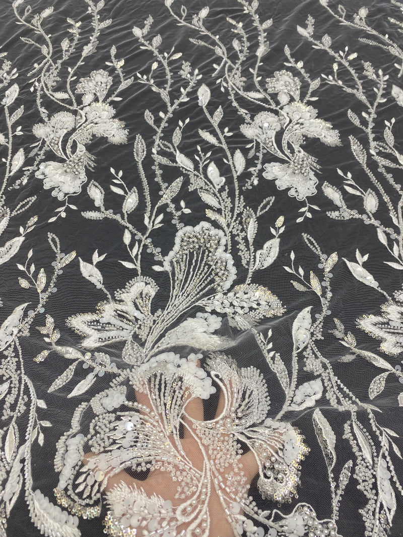 Bugle Bead & 3/7mm Sequin Embroidery Fabric — fabric photo 2