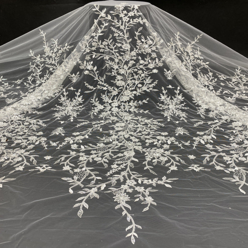 Botanical Sequin Embroidered Bridal Fabric – Design 52351
